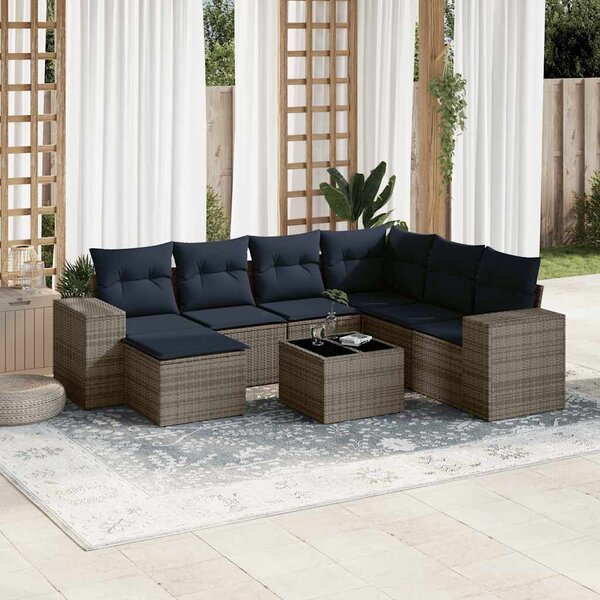 VidaXL 8 db szürke polyrattan kerti kanapégarnitúra párnákkal