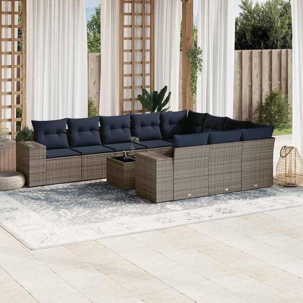 VidaXL 11 db szürke polyrattan kerti kanapégarnitúra párnákkal
