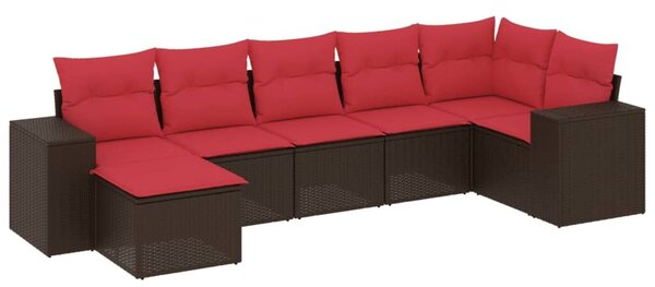 VidaXL 7 db barna polyrattan kerti kanapégarnitúra párnákkal