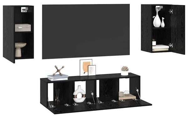 TV szekrény garnitúra Falra szerelhető 4 pcs Musta tammi