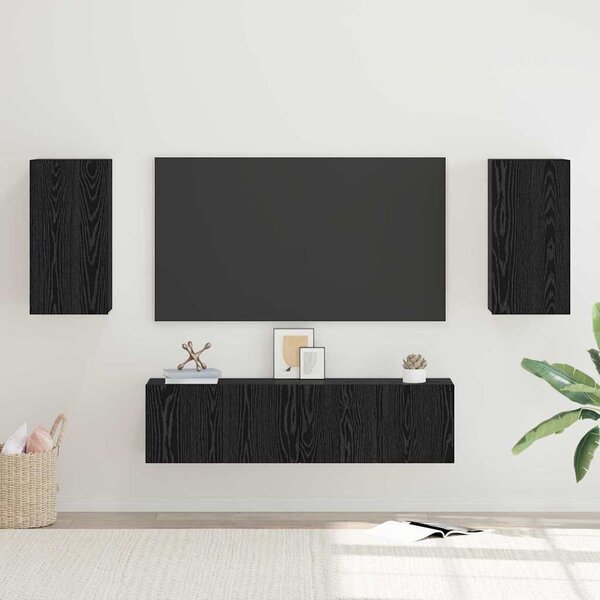TV szekrény garnitúra Falra szerelhető 4 pcs Musta tammi
