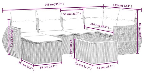 VidaXL 7 db szürke polyrattan kerti kanapégarnitúra párnákkal