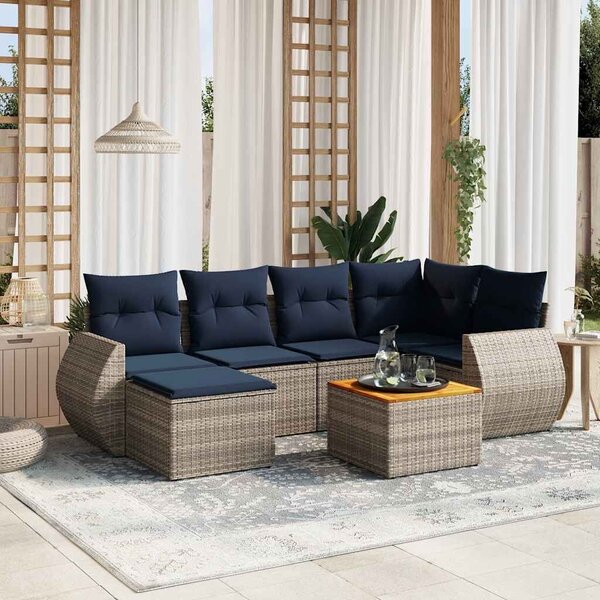 VidaXL 7 db szürke polyrattan kerti kanapégarnitúra párnákkal