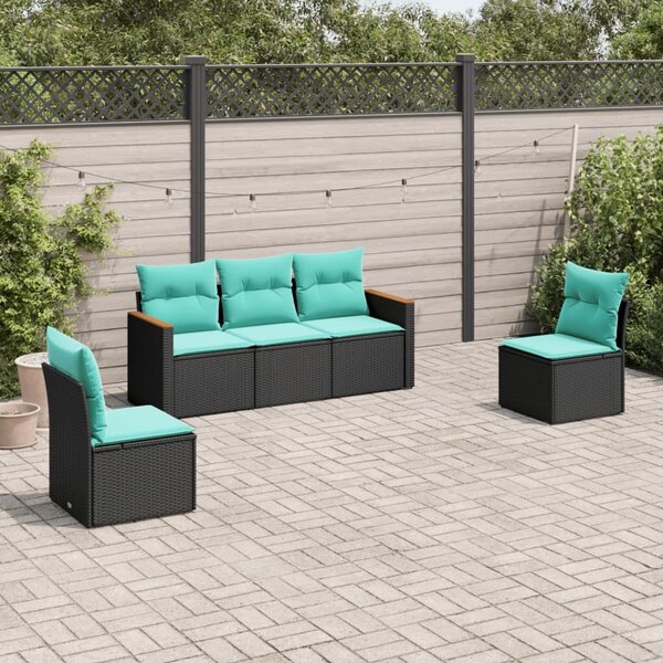 VidaXL 5 db fekete polyrattan kerti kanapégarnitúra párnákkal