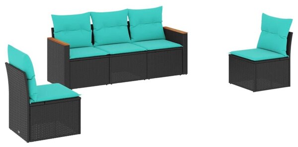 VidaXL 5 db fekete polyrattan kerti kanapégarnitúra párnákkal
