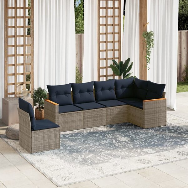 VidaXL 6 db szürke polyrattan kerti kanapégarnitúra párnákkal
