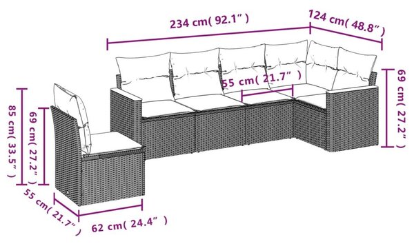 VidaXL 6 db szürke polyrattan kerti kanapégarnitúra párnákkal