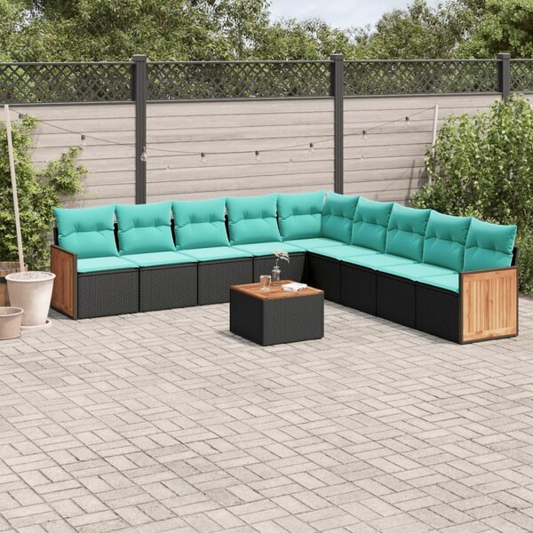 VidaXL 10 db fekete polyrattan kerti kanapégarnitúra párnákkal