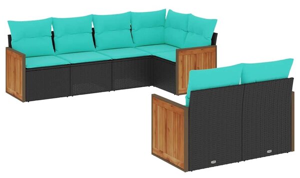 VidaXL 7 db fekete polyrattan kerti kanapégarnitúra párnákkal