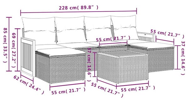 VidaXL 7 db fekete polyrattan kerti kanapégarnitúra párnákkal