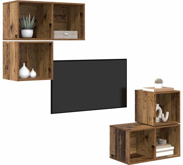 TV szekrény garnitúra 4 pcs Régi fa 37 x 37 x 72 cm Faanyag