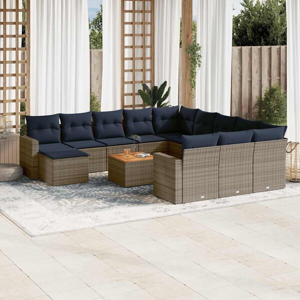 VidaXL 13 db szürke polyrattan kerti kanapégarnitúra párnákkal