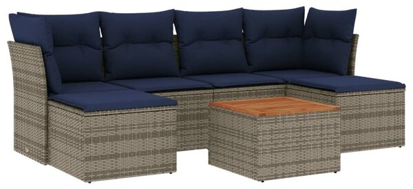 VidaXL 7 db szürke polyrattan kerti kanapégarnitúra párnákkal