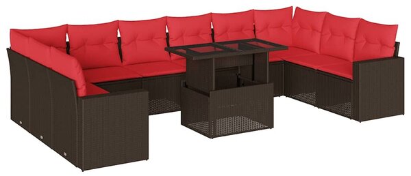 VidaXL 11 db barna polyrattan kerti kanapégarnitúra párnákkal
