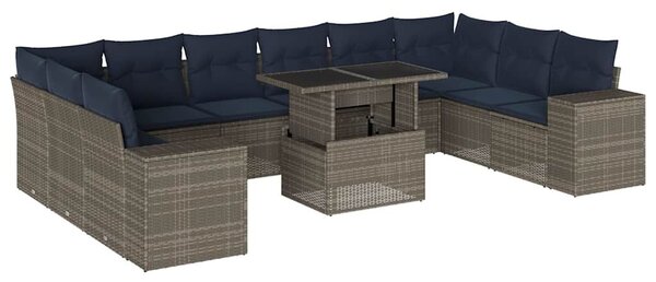 VidaXL 11 db szürke polyrattan kerti kanapégarnitúra párnákkal