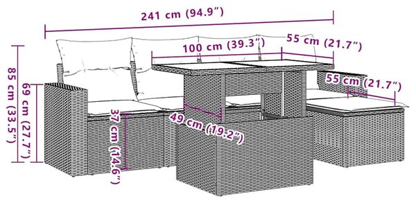 VidaXL 6 db szürke polyrattan kerti kanapégarnitúra párnákkal