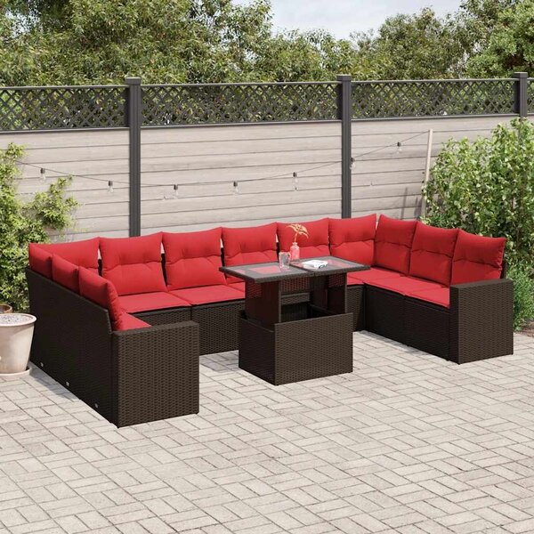 VidaXL 11 db barna polyrattan kerti kanapégarnitúra párnákkal