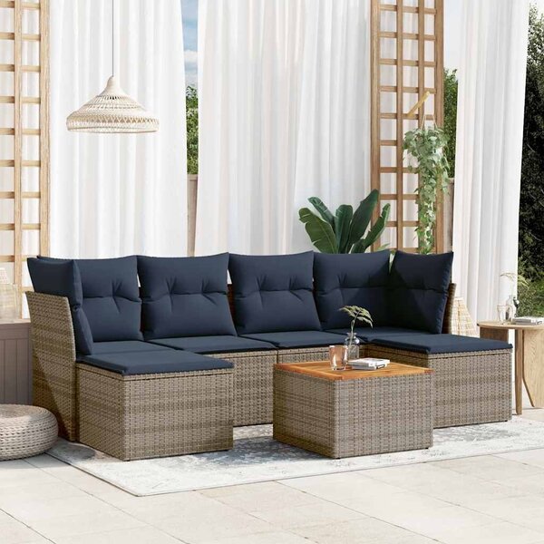VidaXL 7 db szürke polyrattan kerti kanapégarnitúra párnákkal
