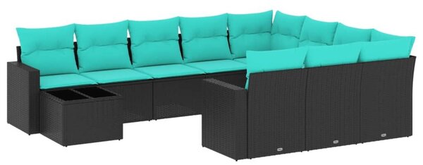 VidaXL 11 db fekete polyrattan kerti kanapégarnitúra párnákkal