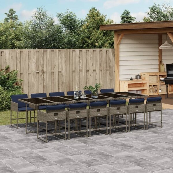 VidaXL 13 db szürke polyrattan kerti étkezőgarnitúra párnákkal