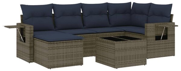 VidaXL 7 db szürke polyrattan kerti kanapégarnitúra párnákkal