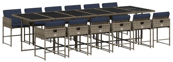 VidaXL 13 db szürke polyrattan kerti étkezőgarnitúra párnákkal
