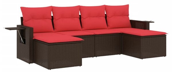 VidaXL 6 db barna polyrattan kerti kanapégarnitúra párnákkal