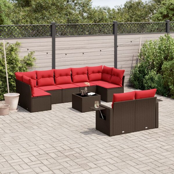 VidaXL 10 db barna polyrattan kerti kanapégarnitúra párnákkal