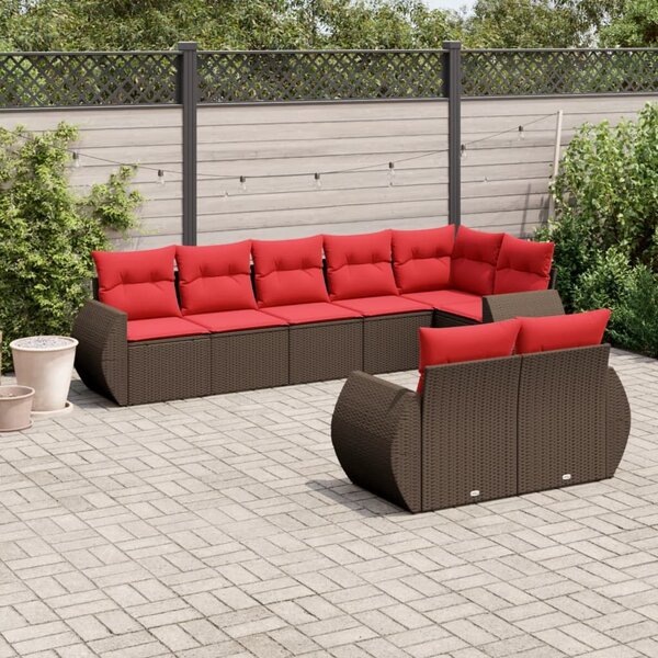 VidaXL 8 db barna polyrattan kerti kanapégarnitúra párnákkal