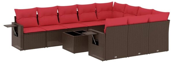 VidaXL 11 db barna polyrattan kerti kanapégarnitúra párnákkal