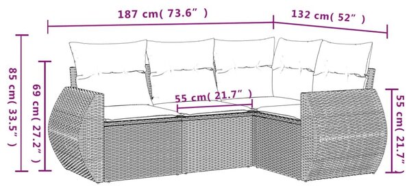 VidaXL 4 db barna polyrattan kerti kanapégarnitúra párnákkal