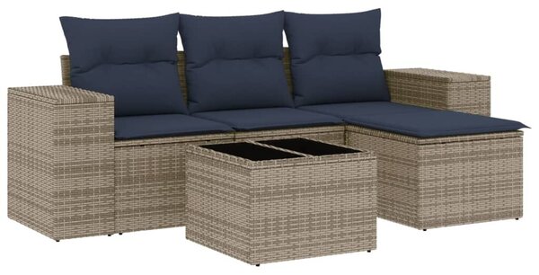 VidaXL 5 db szürke polyrattan kerti kanapégarnitúra párnákkal