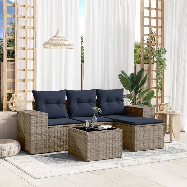 VidaXL 5 db szürke polyrattan kerti kanapégarnitúra párnákkal