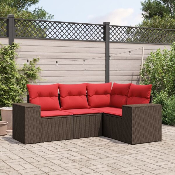 VidaXL 4 db barna polyrattan kerti kanapégarnitúra párnákkal