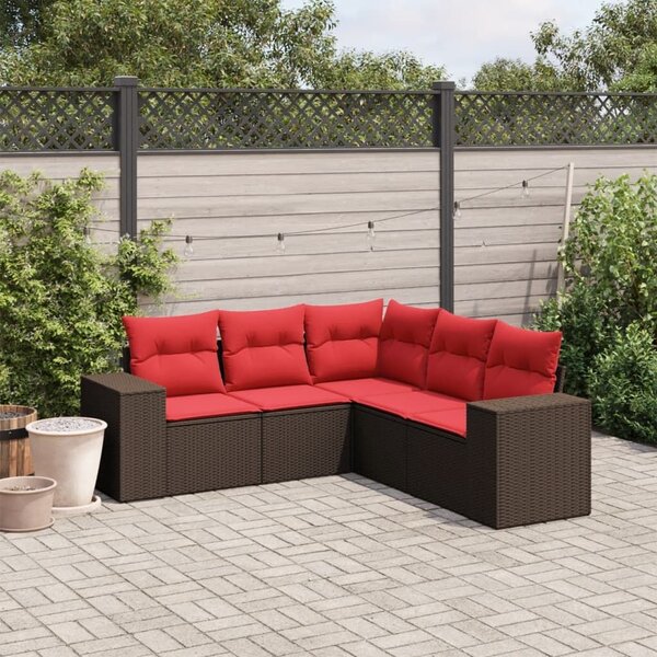 VidaXL 5 db barna polyrattan kerti kanapégarnitúra párnákkal