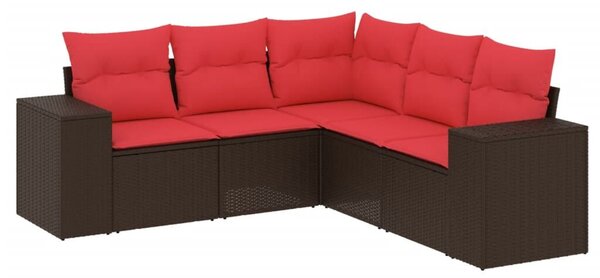 VidaXL 5 db barna polyrattan kerti kanapégarnitúra párnákkal