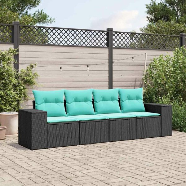 VidaXL 4 db fekete polyrattan kerti kanapégarnitúra párnákkal