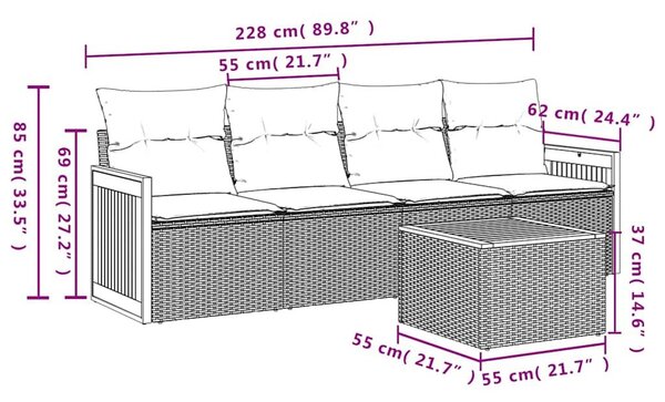 VidaXL 5 db fekete polyrattan kerti kanapégarnitúra párnákkal
