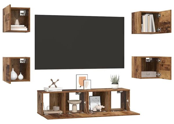 TV szekrény garnitúra 6 pcs Régi fa Közepes 120 x 30 x 30 cm