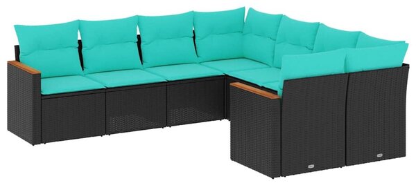 VidaXL 8 db fekete polyrattan kerti kanapégarnitúra párnákkal