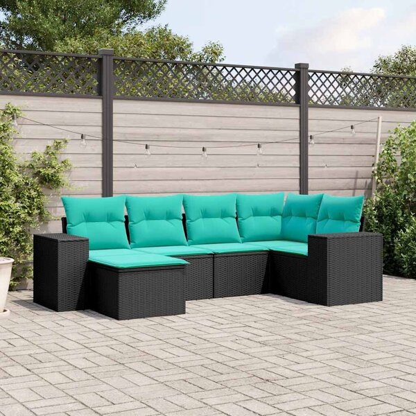 VidaXL 6 db fekete polyrattan kerti kanapégarnitúra párnákkal
