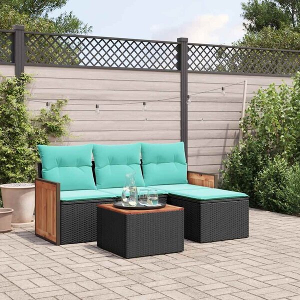 VidaXL 5 db fekete polyrattan kerti kanapégarnitúra párnákkal
