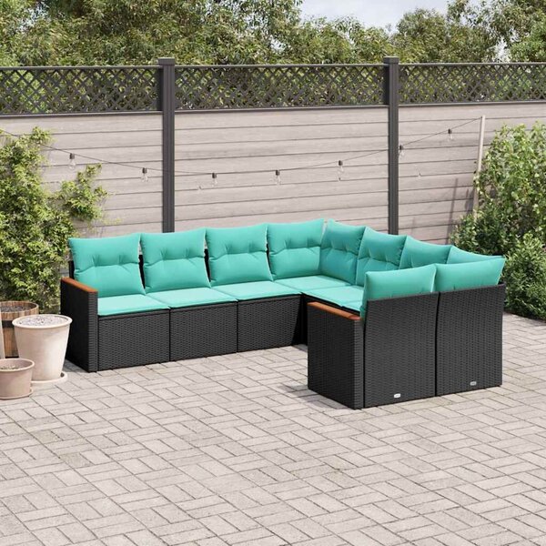 VidaXL 8 db fekete polyrattan kerti kanapégarnitúra párnákkal