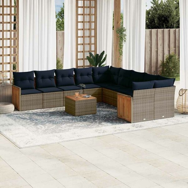 VidaXL 11 db szürke polyrattan kerti kanapégarnitúra párnákkal