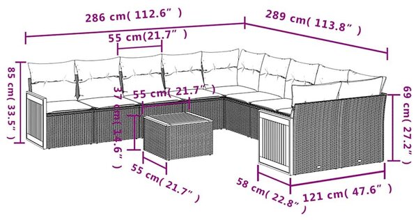 VidaXL 11 db szürke polyrattan kerti kanapégarnitúra párnákkal