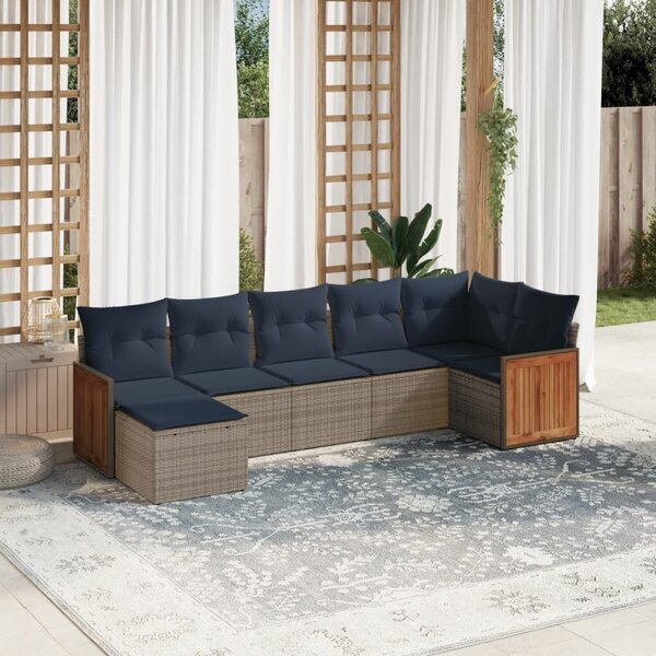 VidaXL 7 db szürke polyrattan kerti kanapégarnitúra párnákkal