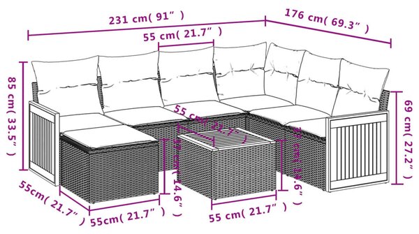 VidaXL 8 db szürke polyrattan kerti kanapégarnitúra párnákkal
