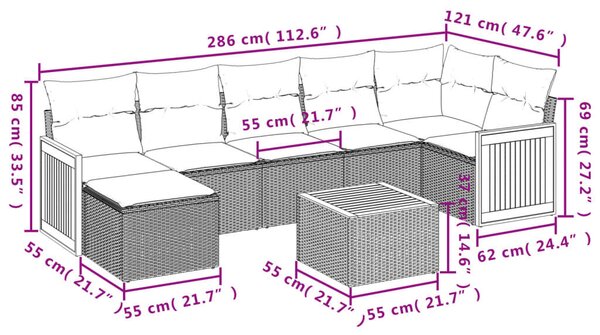 VidaXL 8 db szürke polyrattan kerti kanapégarnitúra párnákkal