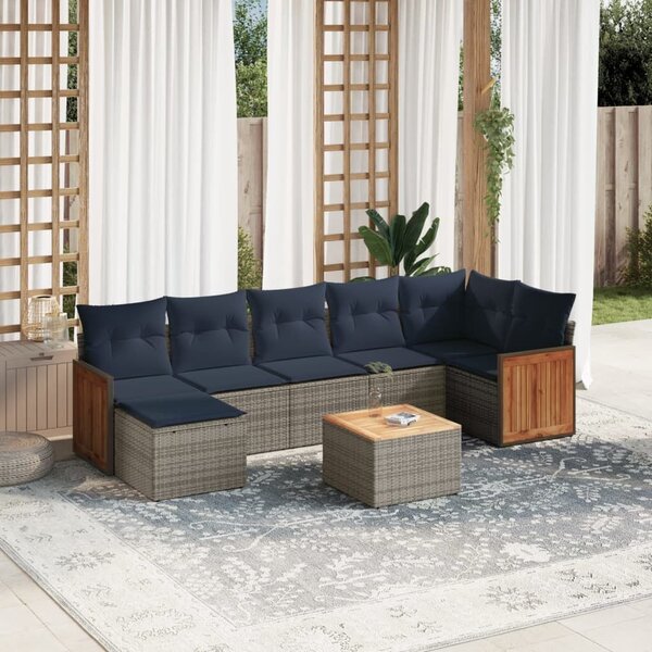 VidaXL 8 db szürke polyrattan kerti kanapégarnitúra párnákkal