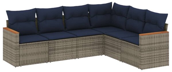 VidaXL 6 db szürke polyrattan kerti kanapégarnitúra párnákkal